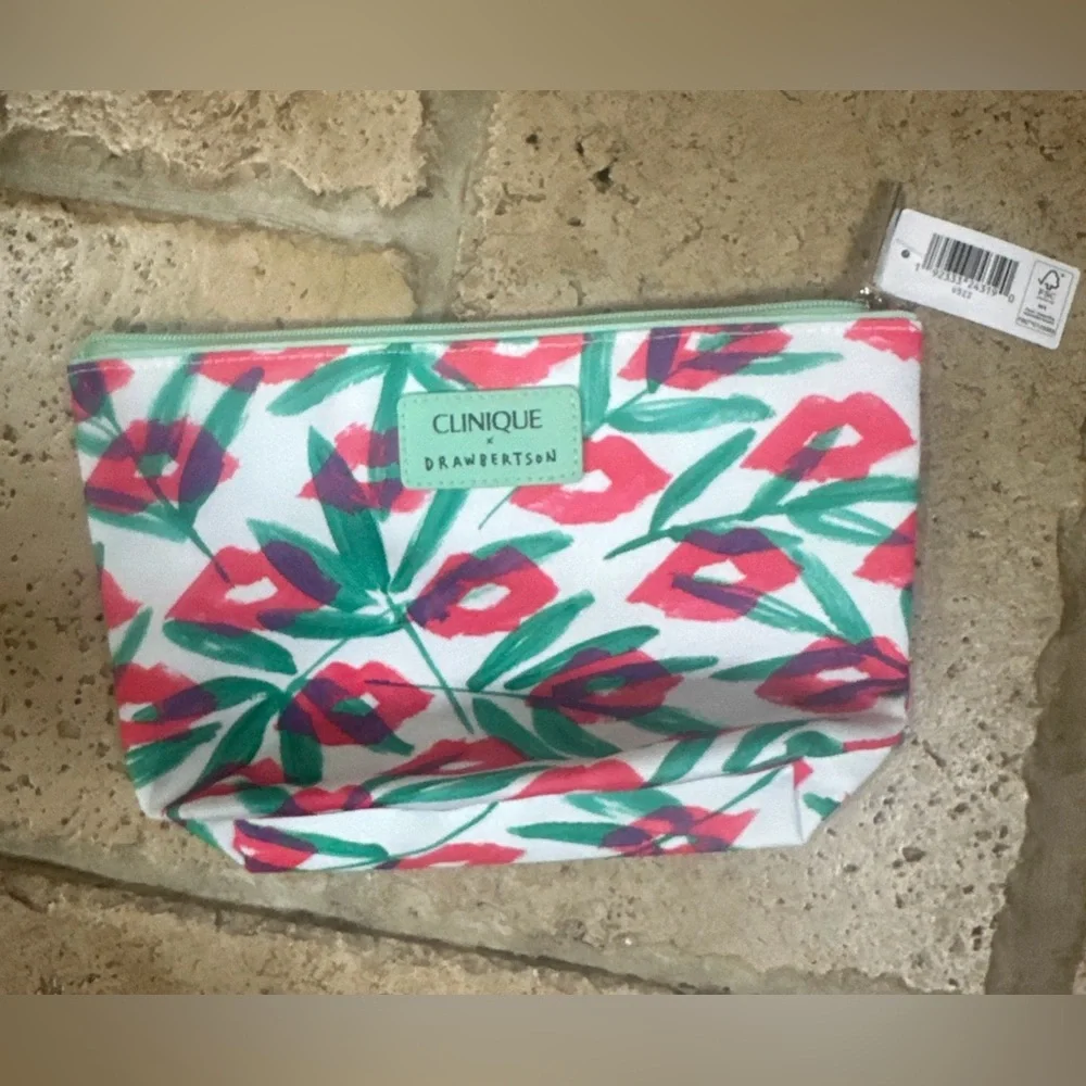 Clinique x Drawbertson Floral Lips Makeup/Toiletries Bag (New with Tags) & Tote